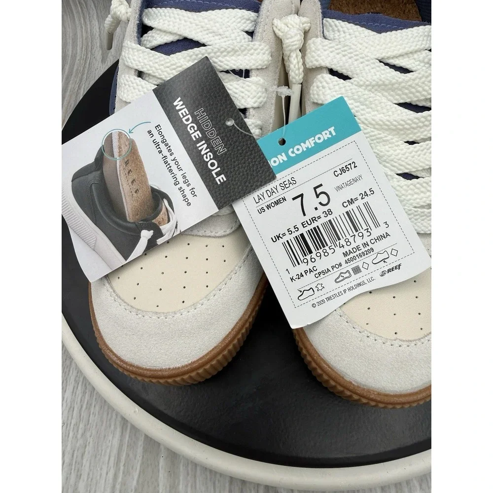 Reef Lay Day Seas Womens Size 7.5 Navy Vintage White Casual Sneakers Shoes NEW